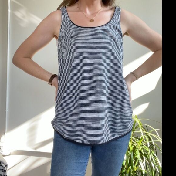 360 Sweater Cotton Racer Back Navy Striped Tank M - Picture 3 of 14